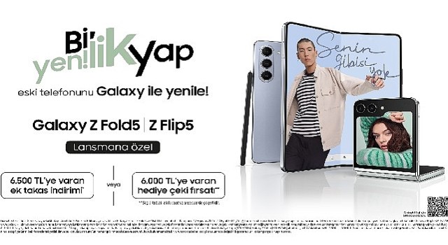 Samsung, Galaxy Z Flip5 ve Galaxy Z Fold5 için 6500 TL'ye varan takas veya 6000 TL'ye varan hediye çeki fırsatı sunuyor