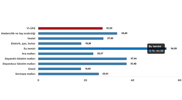 Tüik: Yurt İçi Üretici Fiyat Endeksi (Yİ-ÜFE) yıllık %27,20 arttı, aylık %3,06 arttı